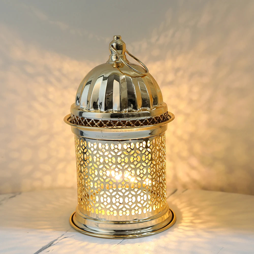 Gold Metal Lantern Lights Fancy Dome Ramadan Decoration Lamp With Music Eid Mubarak Home Decors Islamic Muslim Gifts Eid al-Fitr