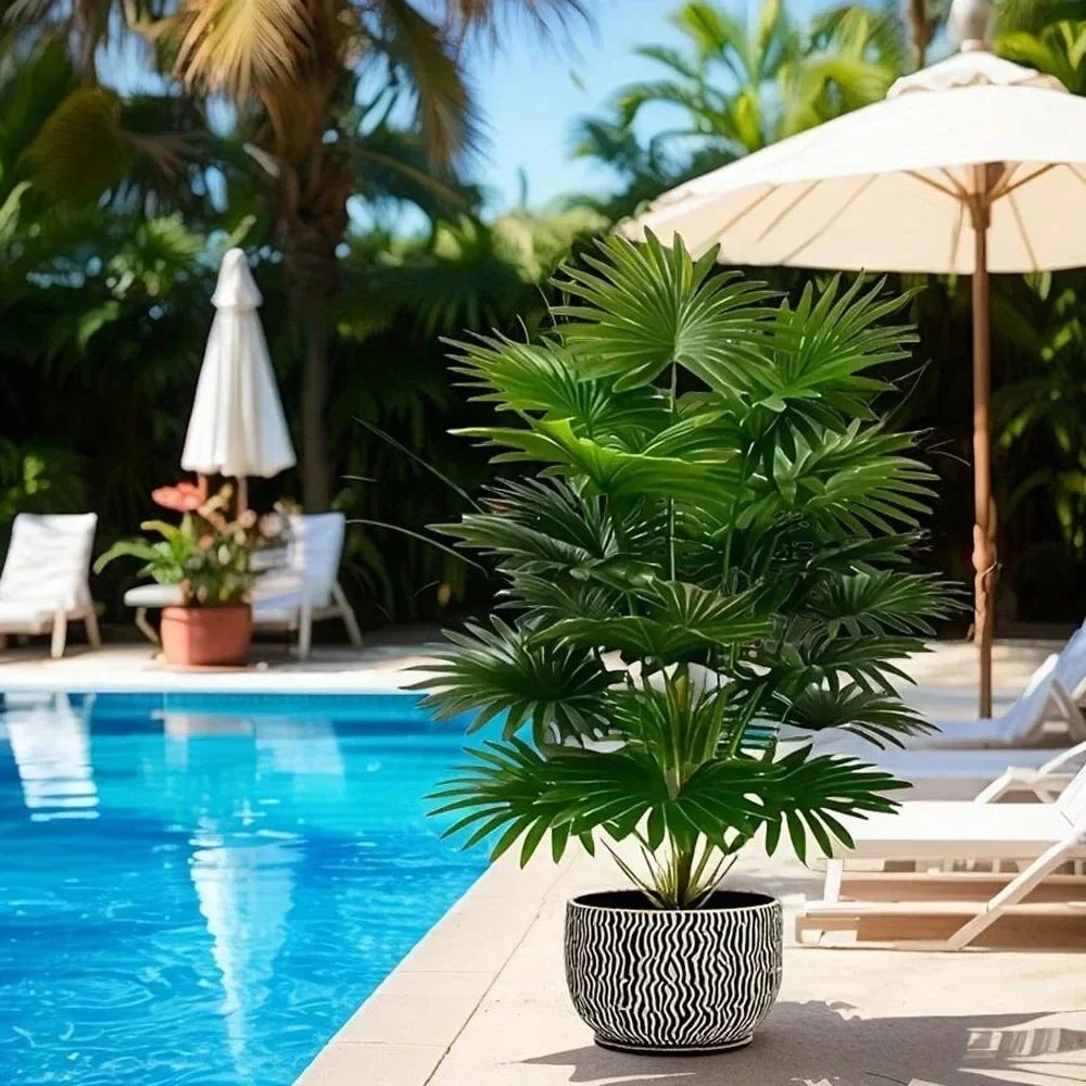 24-Leaves 31.5 Inch Artificial Fan-Leaf Sunflower Palm Tree – Large Fake Decorative Plant