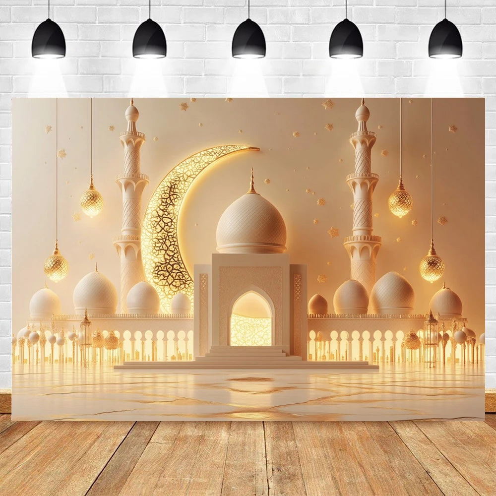 Eid Mubarak Ramadan Decoration Photography Background Islamic Muslim Mosque Moon Eid al Fitr Family Party Photo Backdrop Banner