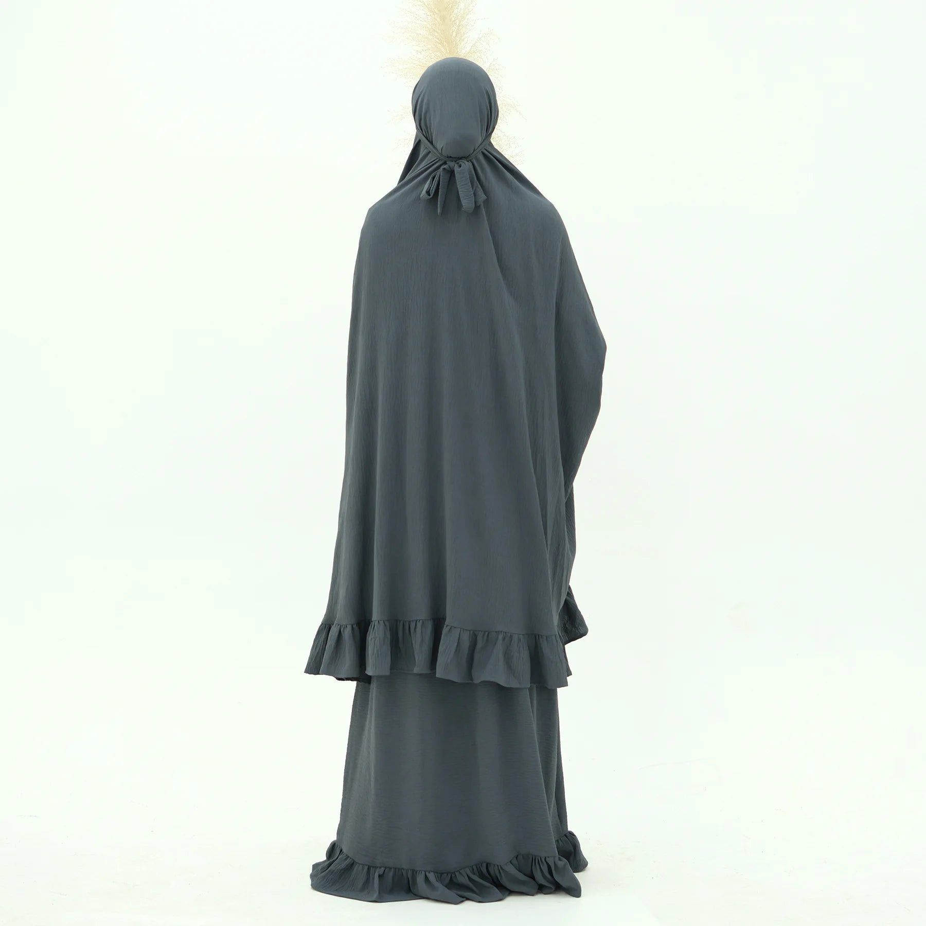 Muslim Set Hijabi Ruffles Jilbab 2 Piece Set Extra Long Khimar Scarf  Abaya Dress Dubai Muslim Women Islamic Prayer Clothes Suit