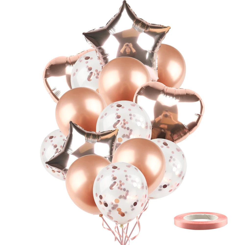 Heart Star Balloon Metallic Balloons 14pcs Gold Red Blue Pink Confetti Baloon Set For Happy Birthday Baby Shower Wedding Globos