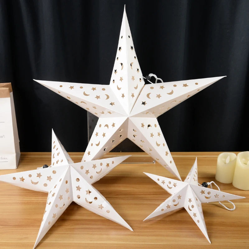 Eid Mubarak Decoration Hollow Star Hanging Pendant Ramadan Kareem LED Light Lantern 2025 Islamic Muslim Party Supplies Birthday