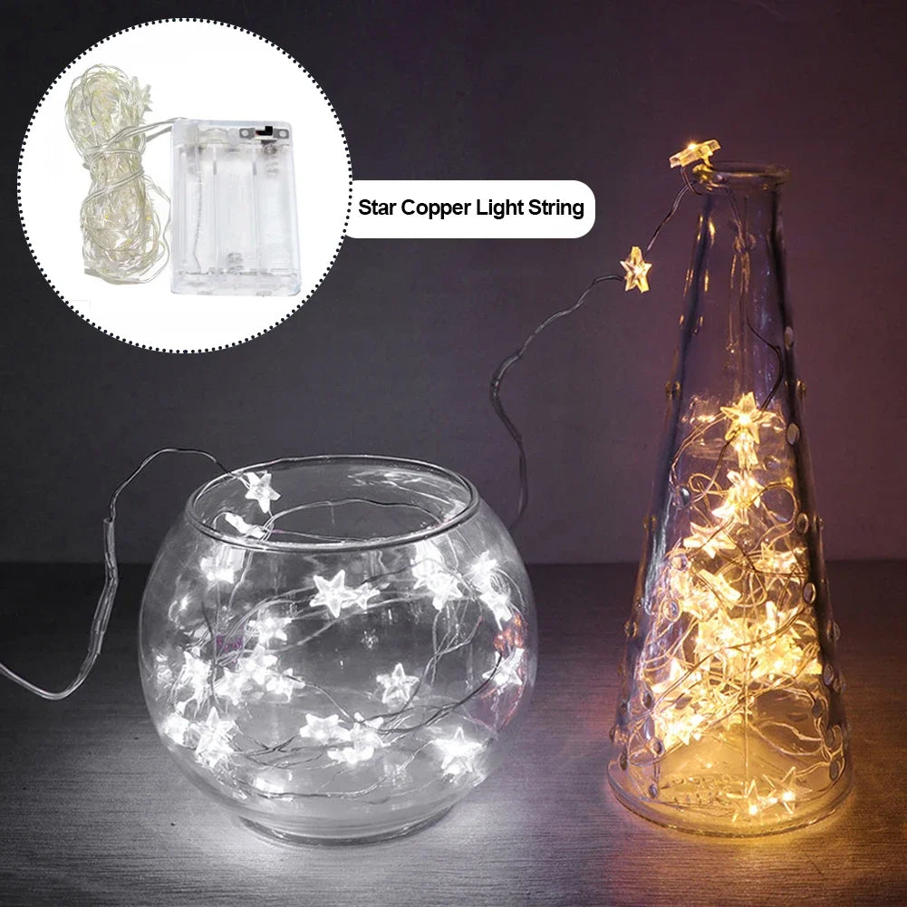 LED Star Copper String Lights, 10–60 LED Fairy Light, Christmas Party & Wedding Decor, Home Outdoor Patio Twinkle Lamps