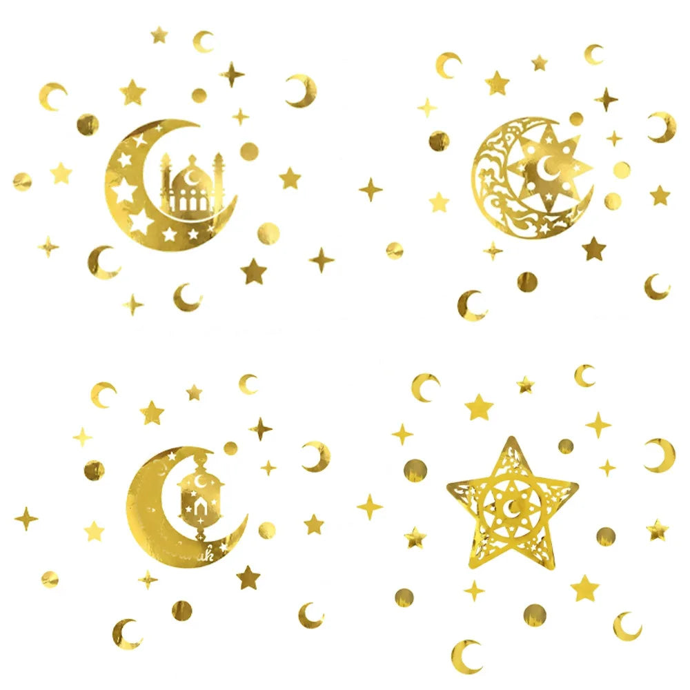Ramadan Eid Moon Festival Party Decor - Gold Hollow - Star Crescent Letter Wall & Window Stickers