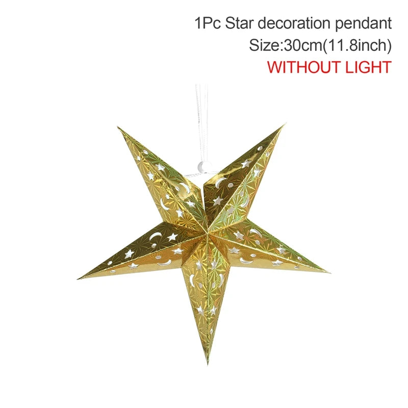 30-75cm Hollow Star Hanging Pendant Eid Mubarak Christmas Ramadan Decoration 2024 Islamic Muslim Party Decor Ramadan Kareem Gift