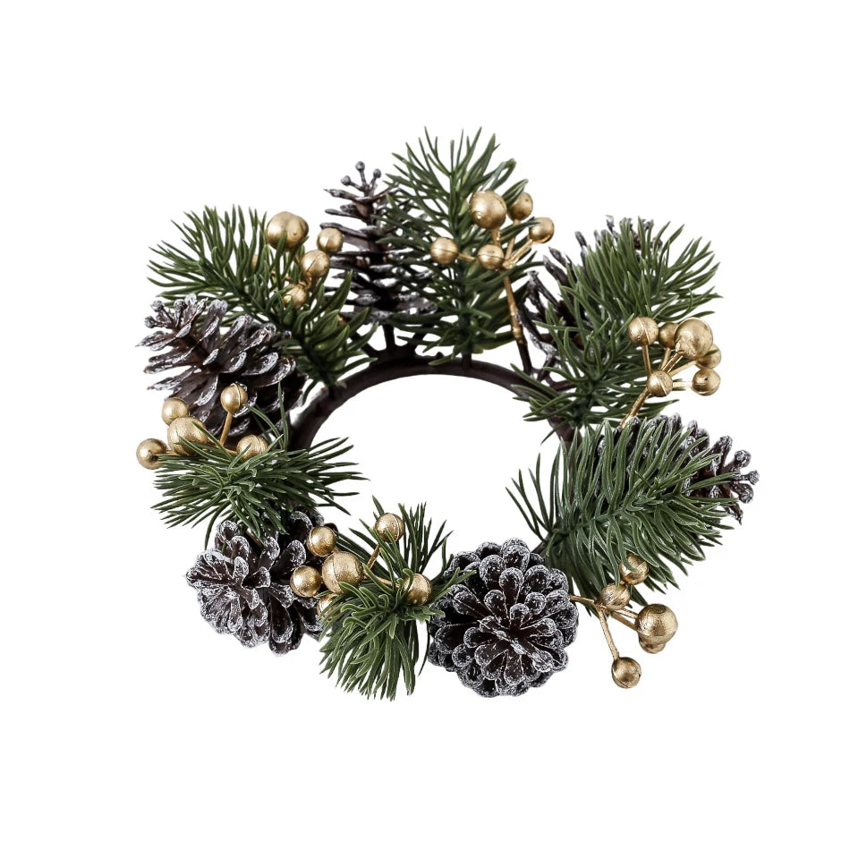 Red Berry Wreath Classic Candle Holder Decorative Ring Festive Pinecone Decoration For Table Decor Holiday Gathering Christmas