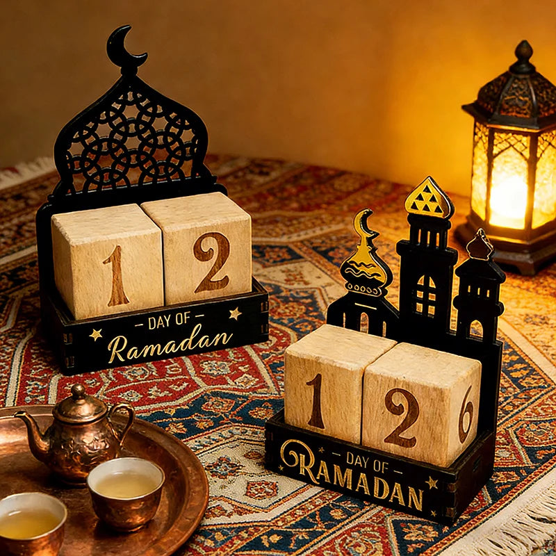Ramadan Countdown Calendar Wooden Advent Calendar Desktop Ornaments Eid al-Fitr Festival Party Decoration Mubarak Calendar Decor
