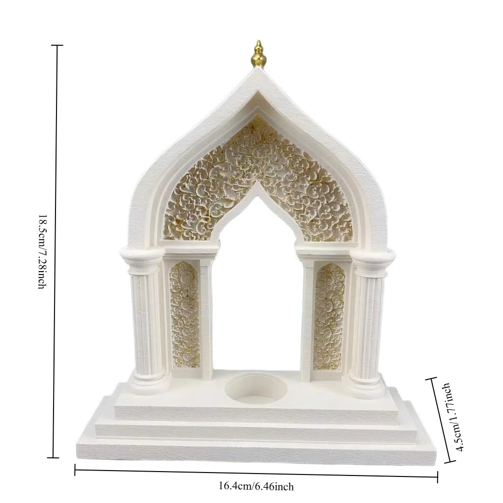 Islamic Mosque Arch Candle Holder Arabic Carved Ornament Ramadan Eid Festival Home Decor Table Centerpiece Tealight Holiday Gift