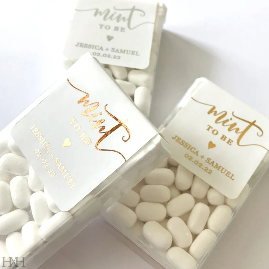 42/98pcs Personalized Mint to Be Wedding Sticker, Custom Mint Sticker with Gold Foil, Wedding Sticker Label, MINTS NOT INCLUDED!