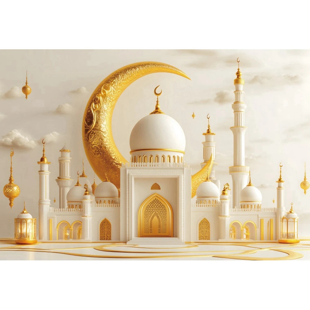 2026 Eid Mubarak Backdrop Islamic Mosque Ramadan Aladdin Moroccan Golden Moon Muslim Kareem Al Fitr Festival Photo Background