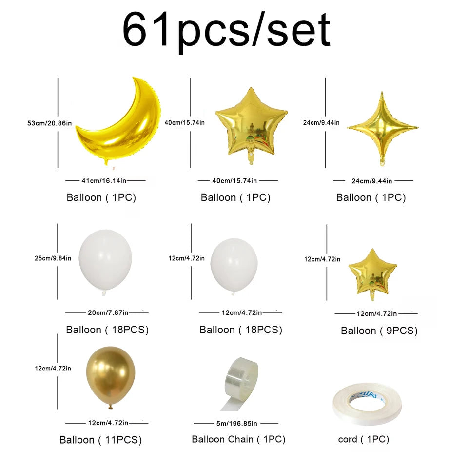 62 Pcs Moon Cloud Star Balloon Set For Birthday Gift Children's Toys Decorate Eid Party Supplies