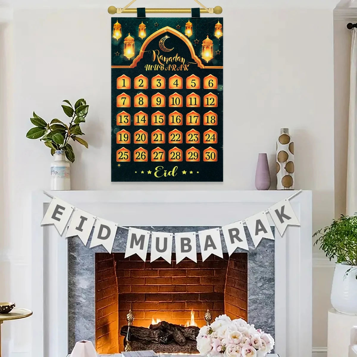 Eid Advent Calendar Ramadan Decoration for Home 2026 Ramadan Kareem Hanging Calendar Islamic Muslim Eid Al Adha Party Supplies