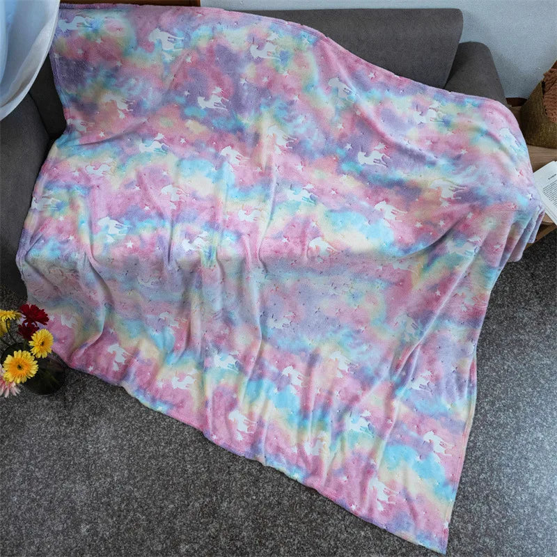 Magical Luminous Flannel Throw Blankets Night Fluorescent Fluffy Kids Blanket Star Moon Warm Sofa Bedspread Nap Leisure Covering