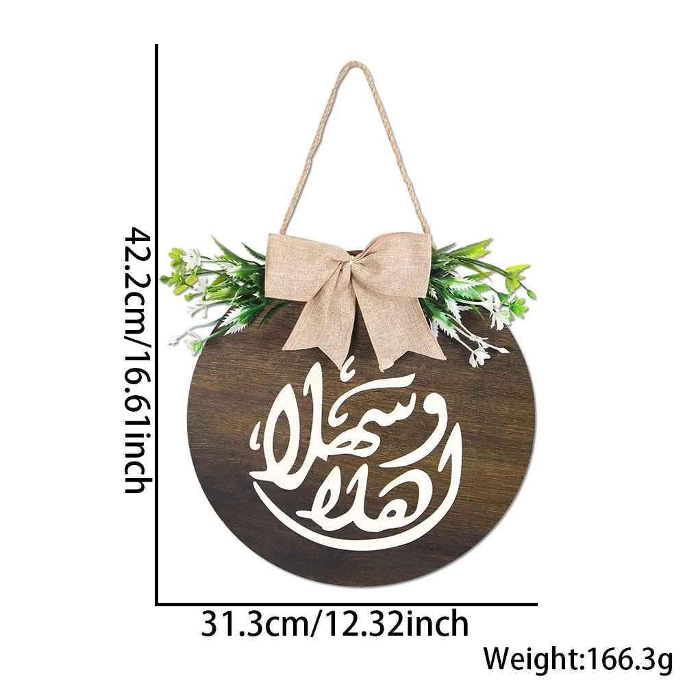 Elegant Ramadan Kareem Wreath Wooden Sign Eid Mubarak Door Hanger Plaque Wall Door Islam Eid Mubarak Muslim Home Window Decor