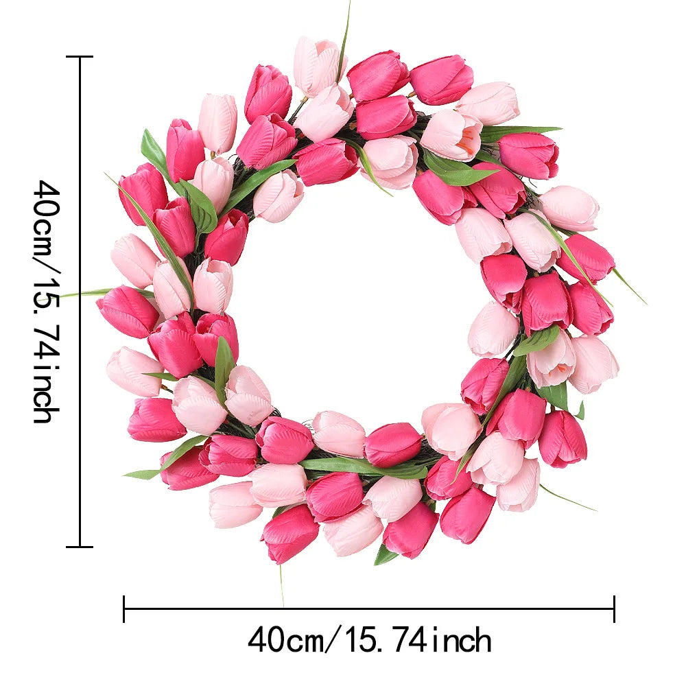YeeNanee Vibrant Wild Flowers Spring Wreaths for Front Door Artificial Daisy Tulip Lambs Ear Summer Wreath Home Wall Decoration