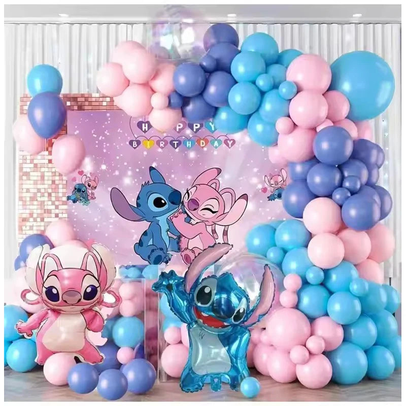 1set Disney 123Pcs Lilo & Stitch Theme Happy Birthday Latex Balloon Set Family Birthday Party Decoration Latex Balloon