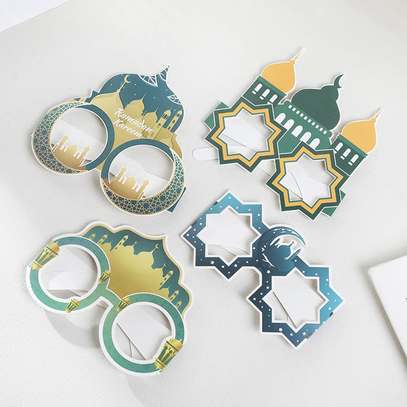 12pcs EID Mubarak Paper Glasses Ramadan Decorations For Home Islamic Muslim Party Supplies Photo Booth Props Gifts Eid Al Adha