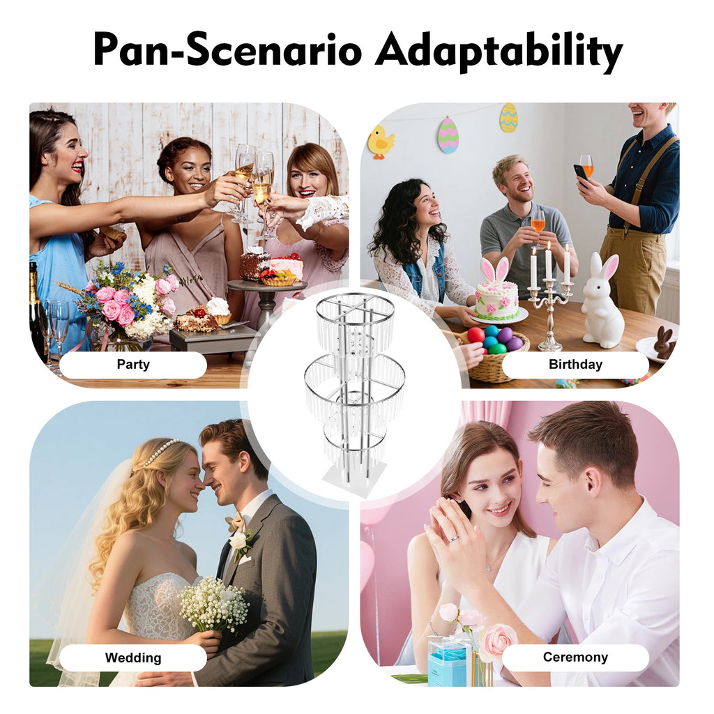 5 Tiers Gold/Silver Wedding Centerpieces Flower Stand Vase Centerpiece Acrylic Flower Stand with Hanging Acrylic