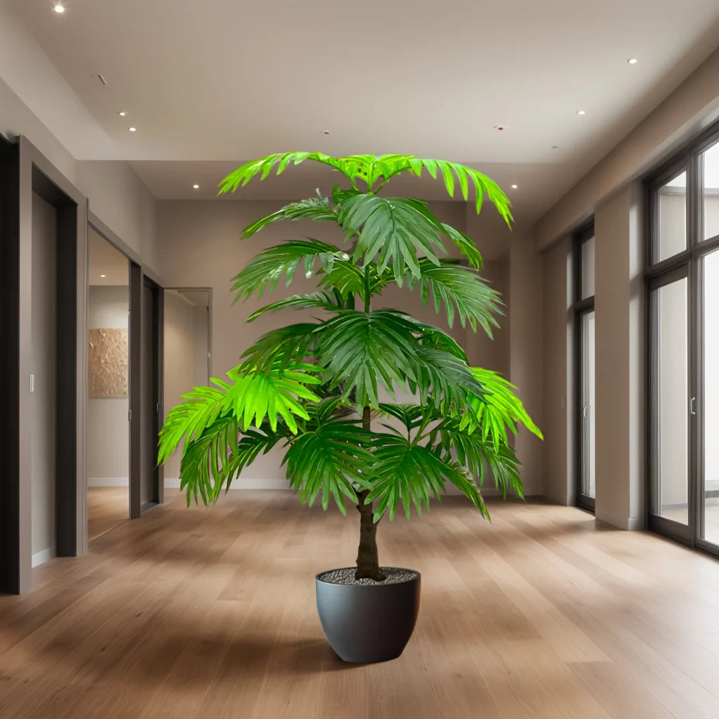 1Pcs 33 Leaves 100cm/39.37inch Realistic Artificial Palm Tree with UV Resistance for Home, Office, Indoor and Garden Decoration