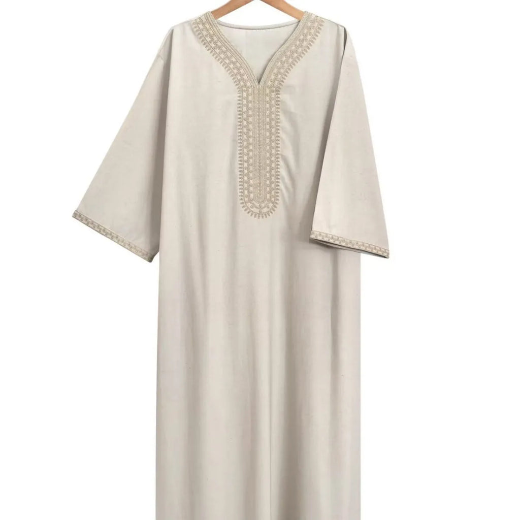 2025 New High-end Embroidered Thobe Men's Clothing Muslim Mid-sleeve Linen Robe with Pockets Ramadan Dubai Luxury Islam Elegant