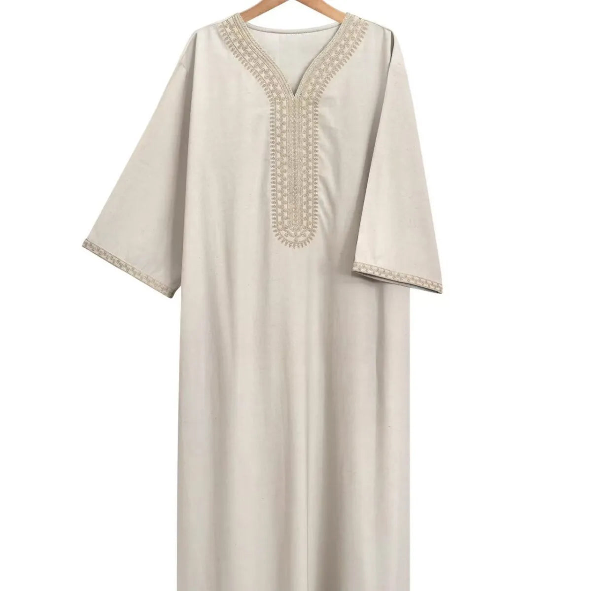 2025 New High-end Embroidered Thobe Men's Clothing Muslim Mid-sleeve Linen Robe with Pockets Ramadan Dubai Luxury Islam Elegant