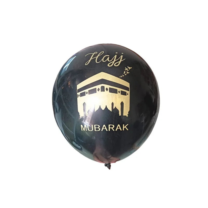 1Set Black Golden Hajj Mubarak Latex Foil Balloon Eid Umrah Mubarak Islamic Muslim Festival Pilgrimage Party Decor Supplies