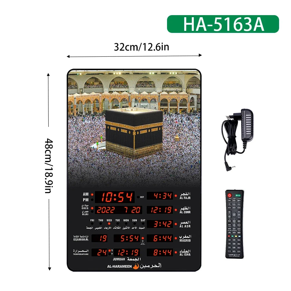 LED Digital Prayer Clock Azan Mosque Alarm Clock Islamic Muslim Wall Clock With Remote Control Calendar Ramadan Home Decoration