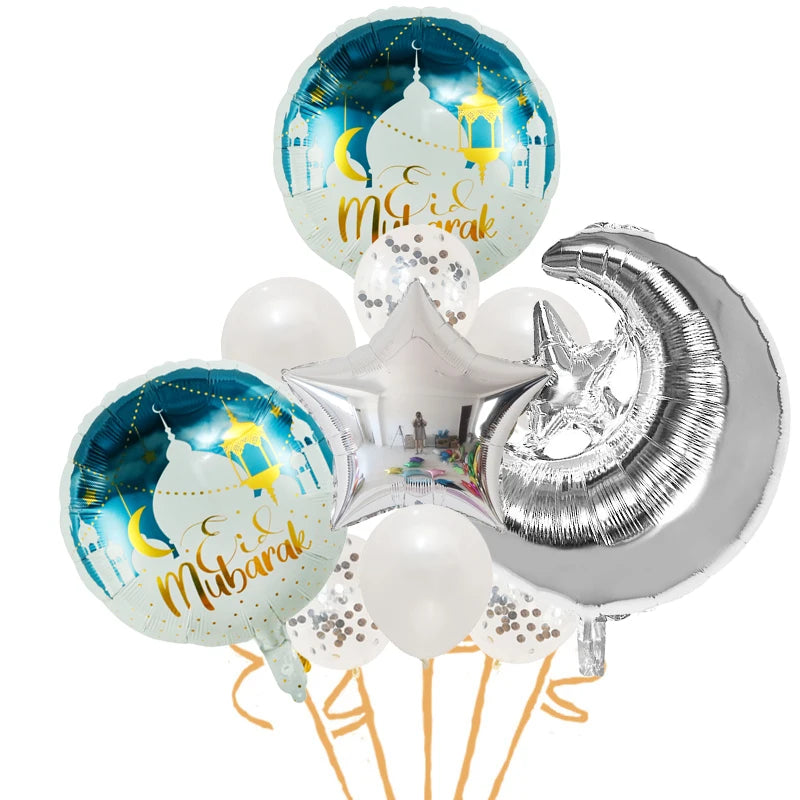 Stars Moon Confetti Balloon Bundle Eid Mubarak Ramadan Decoration 2025 Muslim Islamic Party Supplies Ramadan Kareem Foil Ballons