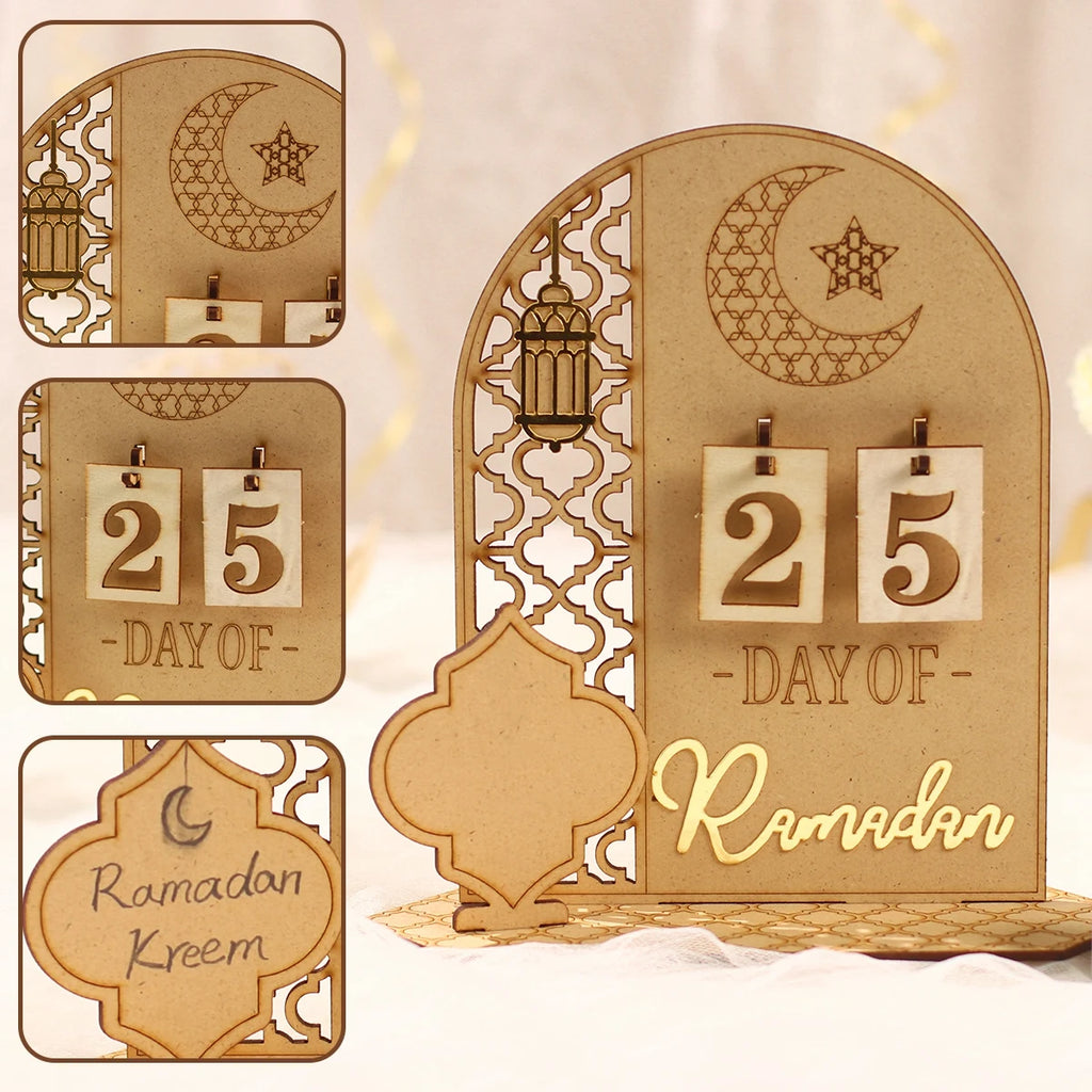 Ramadan Kareem Countdown Calendar Ornament Eid Mubarak Decoration 2025 For Home Muslim Islamic Festival Eid Al-Fitr Party Favors