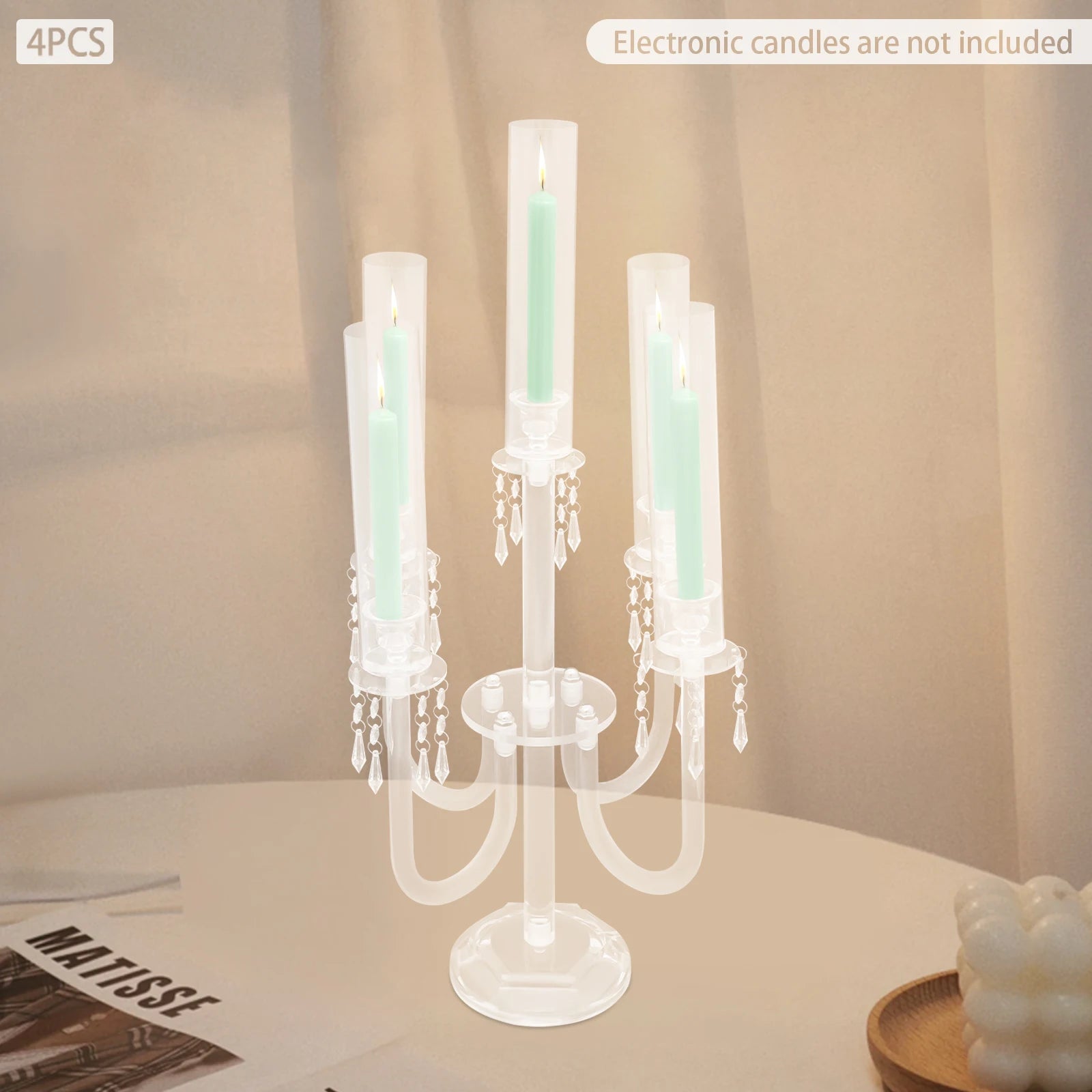 4PCS 4+1 Arms Acrylic Candle Holders  Candelabra Wedding Table Centerpieces Flower Stands Party Candlesticks Decoration
