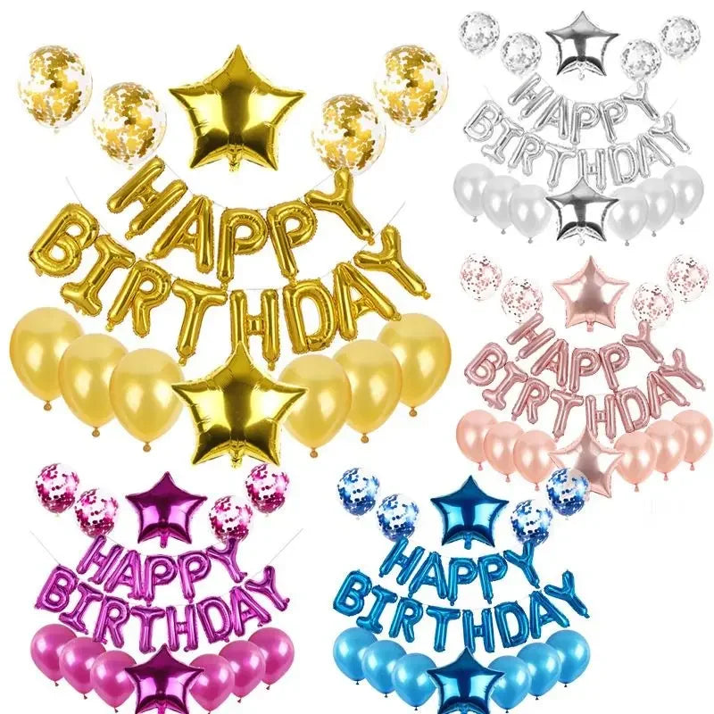 25pcs/set Happy Birthday Balloons Set Foil Letter Balloon Garland Bunting Banners Kids Birthday Party Babay Shower Decoration