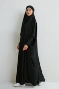 Muslim Abaya Hooded Smocking Sleeve One-piece Prayer Dress Women Jilbab Islamic Clothing Dubai Saudi Black Robe Turkish Modesty