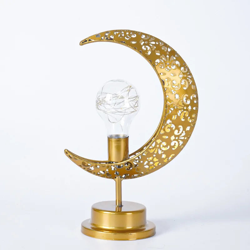 LED Iron Ramadan Moon Star Lights,Islamic Muslim Festival,Decorative Table Lamp for Home Bedroom,Ramadan Kareem Decoration