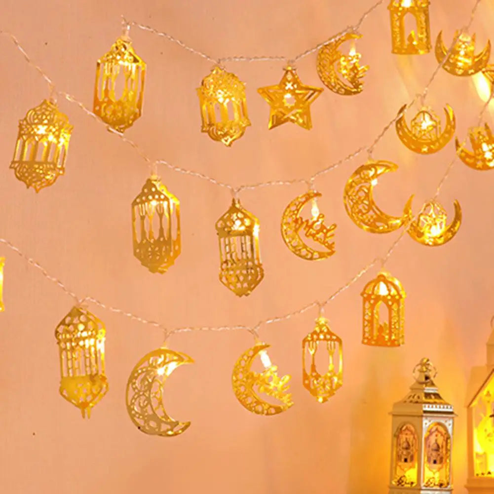 1.5M 10LED EID Mubarak String Lights Islam Muslim Festival Party Decor Moon Star Castle Lantern Ramadan Home Party Decoration