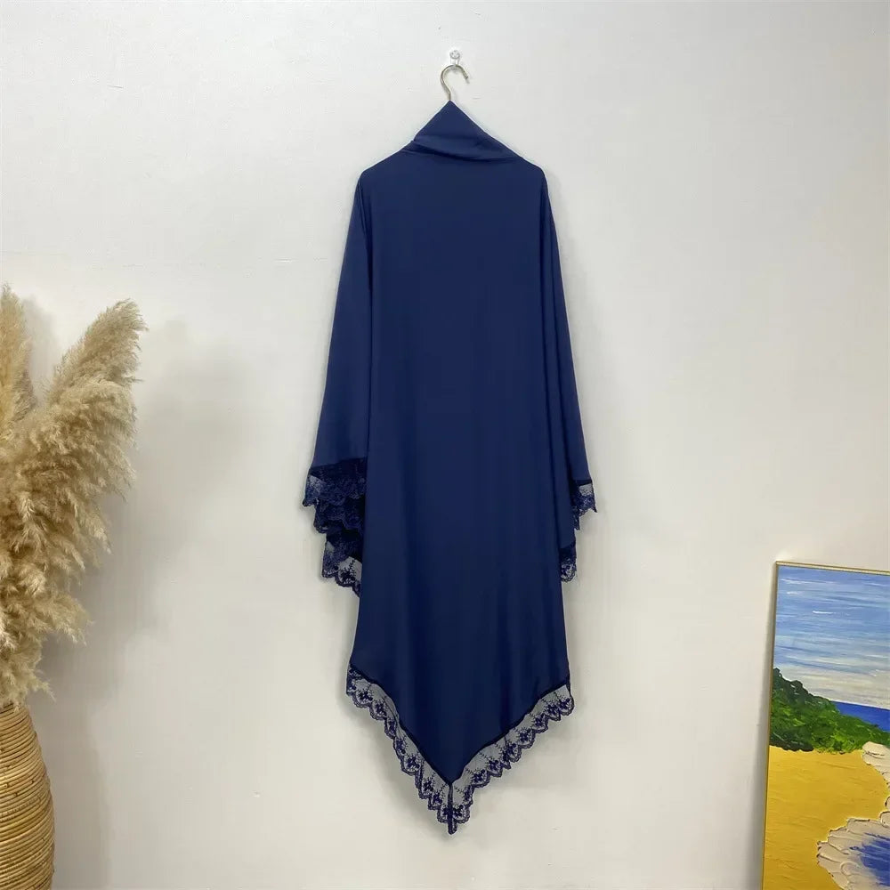 Eid Khimar Lace Long Khimar Hijab Scarf Muslim Modest Prayer Hijabs Islam Clothing Ramadan Djellaba Kebaya Jalabiya Headscarf
