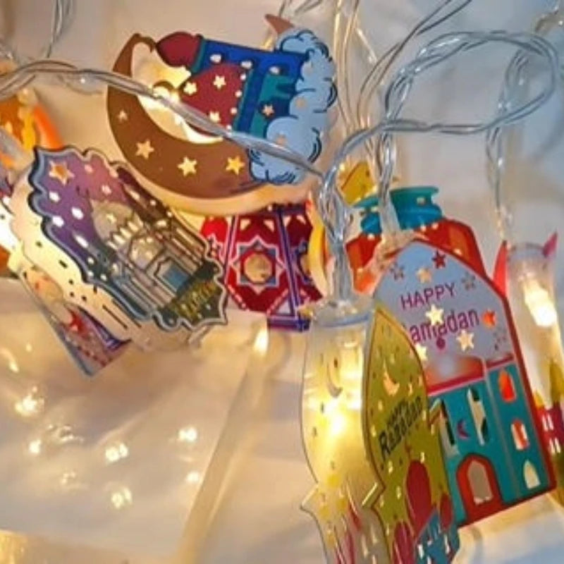 Ramadan Star Moon Castle LED String Lights Eid Mubarak Decoration 2026 for Muslim Islam Party Eid al-Fitr Wall Pendant String