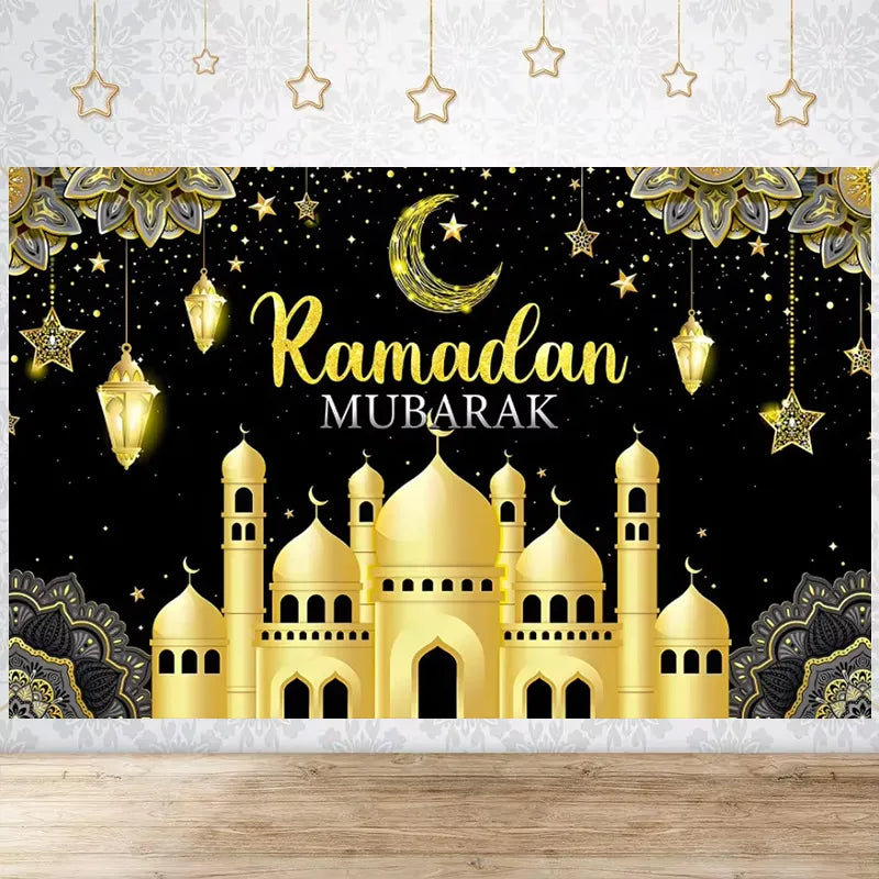 Happy EID Ramadan Festivals Mosque Moon Lantern Mubarak Poster Party Decoration Banner Photo Background Photography Prop Supply