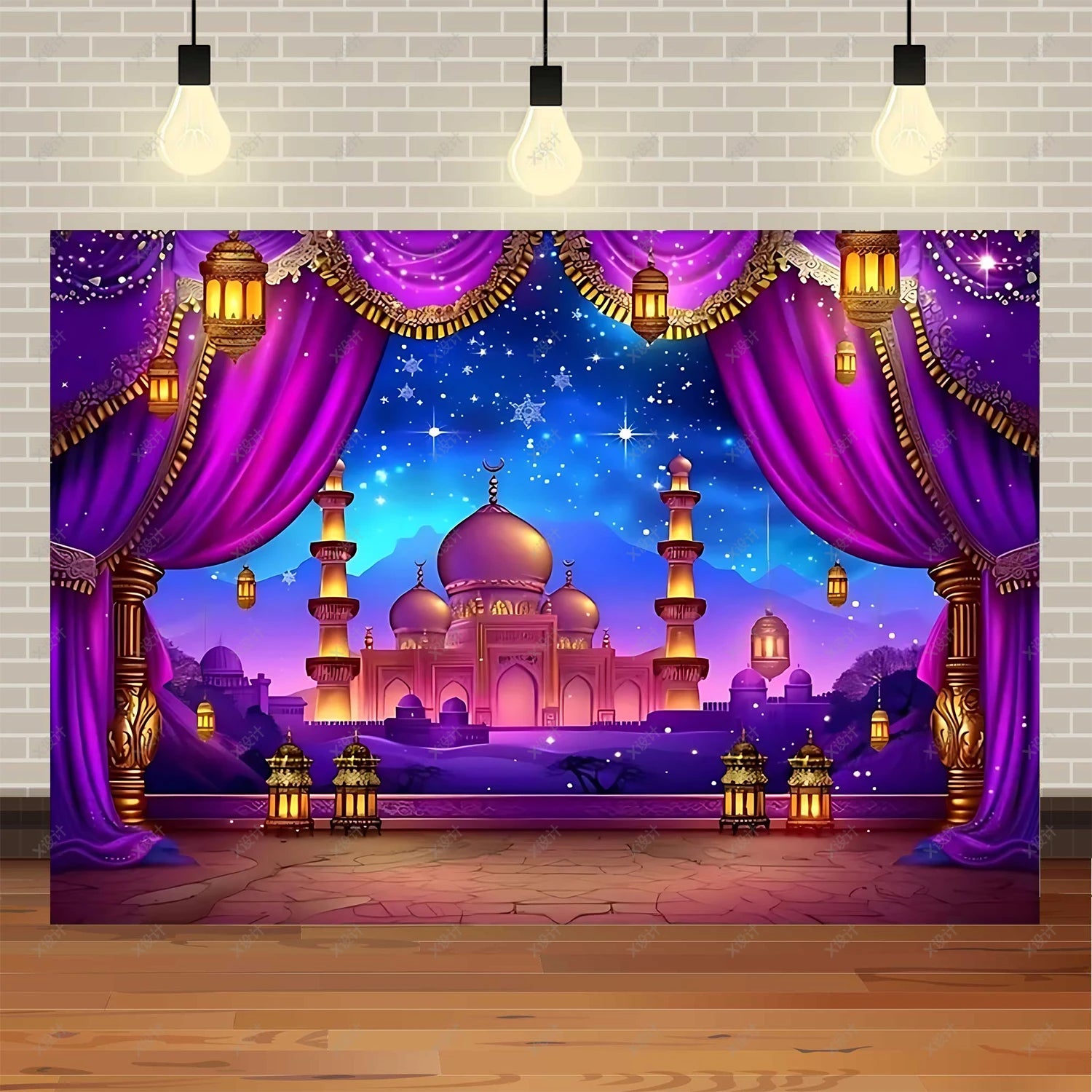 Ramadan Mubarak banner background, celebrating Eid al Fitr Islamic Muslim evening party decoration banner shooting background