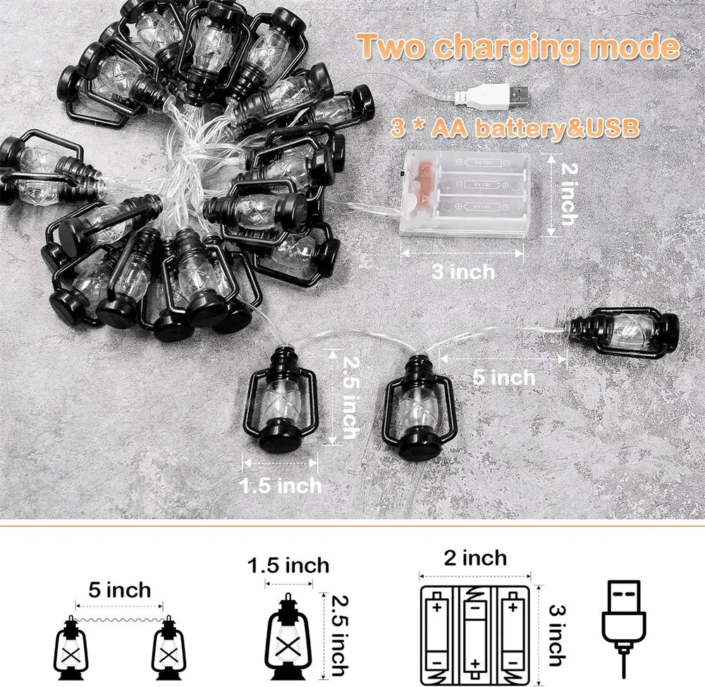 Black Lantern LED String Lights Mini Lamp for Indoor Outdoor Patio Garden Holiday Home Ramadan Wedding Party 481