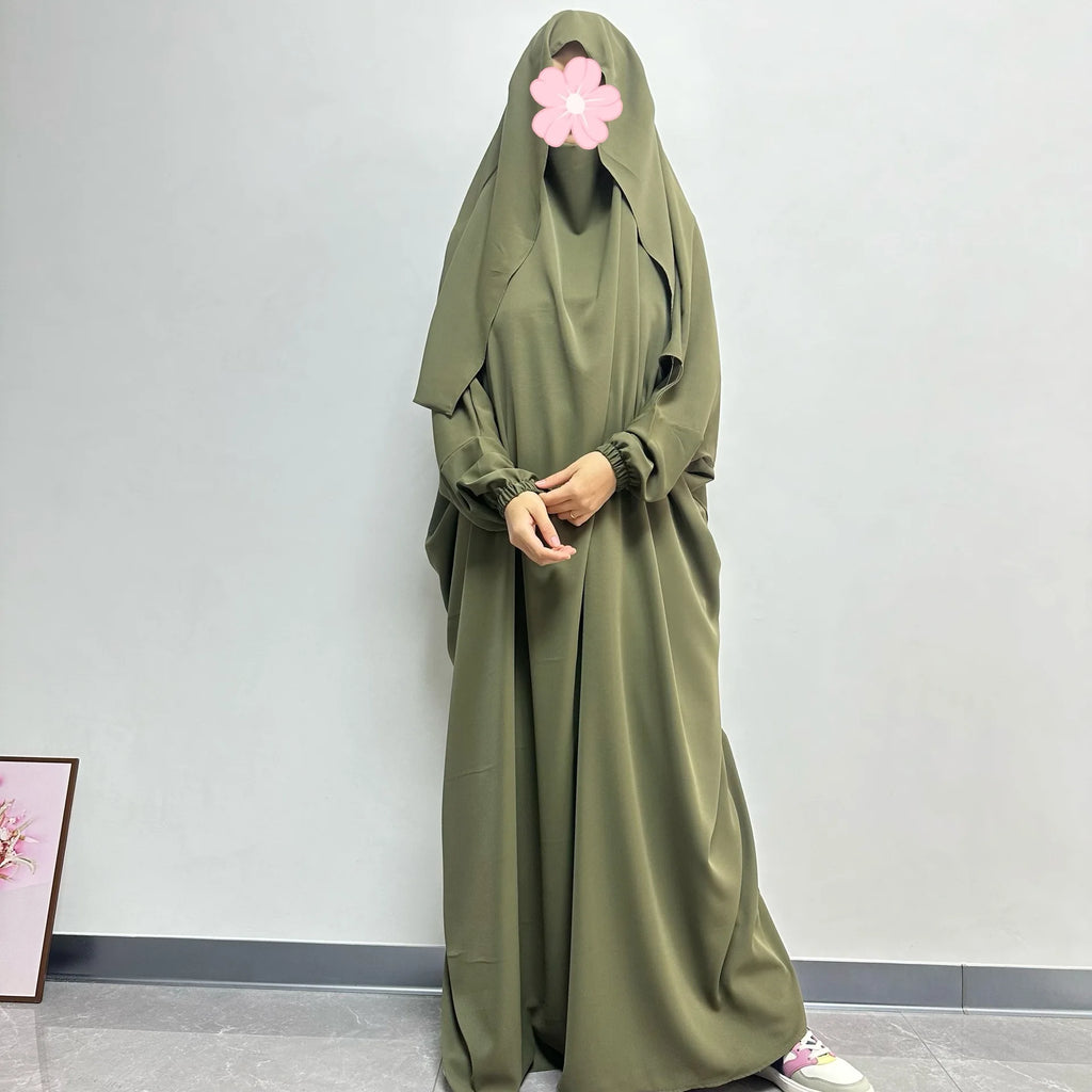 Ramadan One Piece Prayer Abaya Hooded Dress Kaftan Muslim Women Robe Hijab Dress Robe Solid Color Islam Dubai Turkey Clothes