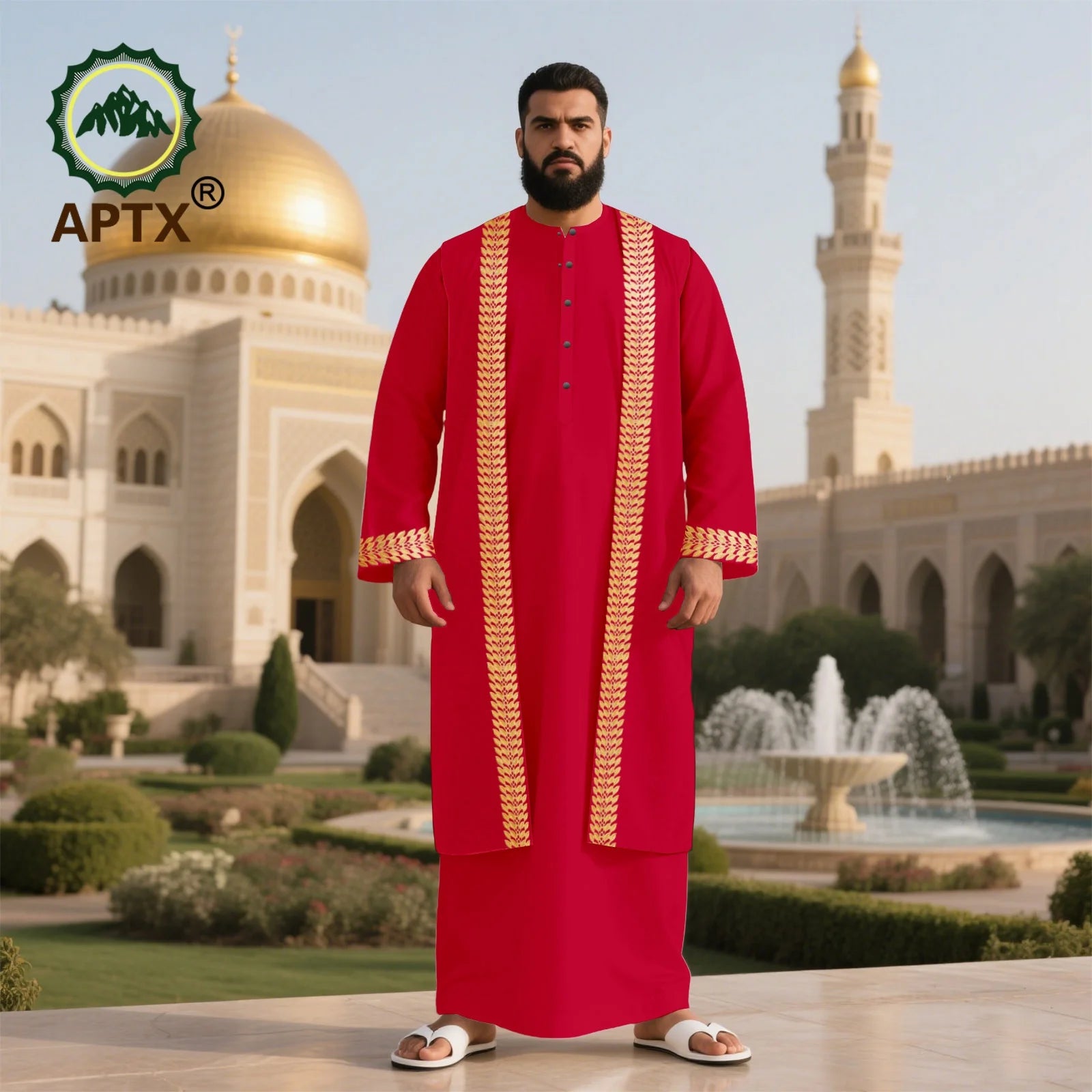 Men's Long Islamic Jubba Thobe Robe with African Embroidery Fashionable Muslim Clothing Modern Prayer Eid Robe for Men