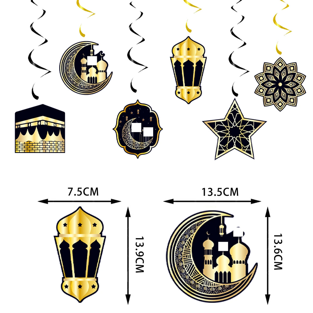 Eid Mubarak Banners Ramadan Mubarak Kareem Decorations Hanging Swirls Streamer Moon Star Party Decor lslam Muslim Party Supplies