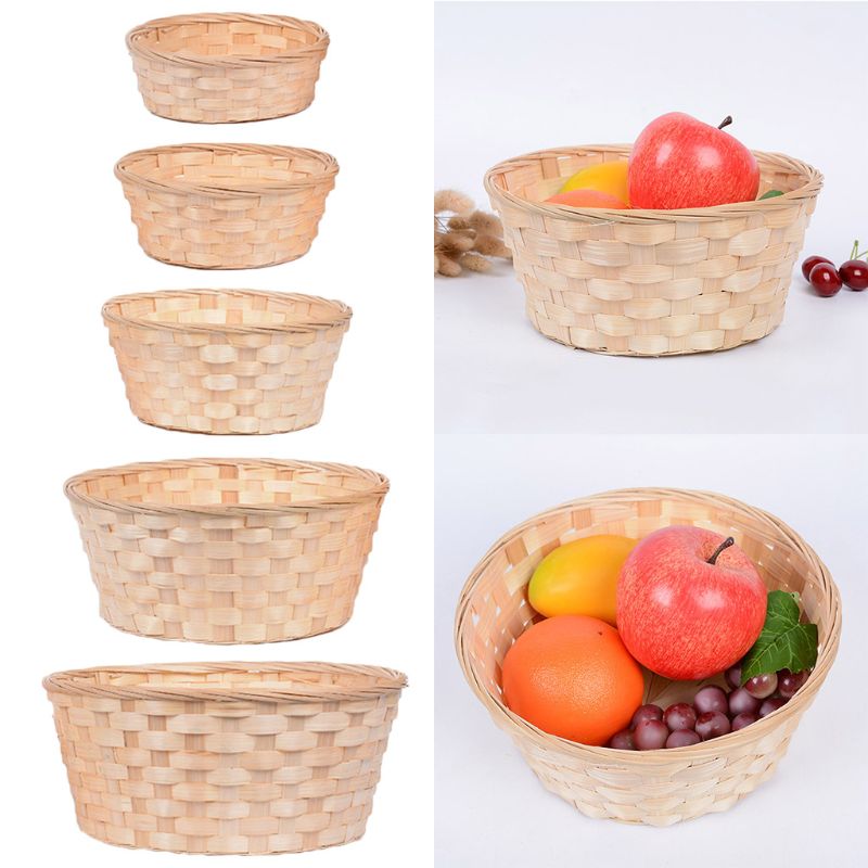 Practical Round Wicker Basket Hampers Woven Bamboo Fruit Bread Basket Storage Hamper Blanket Hamper Baskets