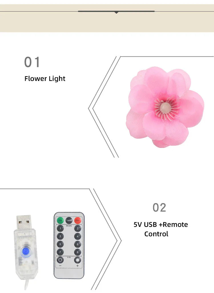 1.8M Cherry LED Tree Branch Light for Wall Cherry Blossom Willow Vine Twig Decor Garland USB 96 LED Light Christmas Decoration