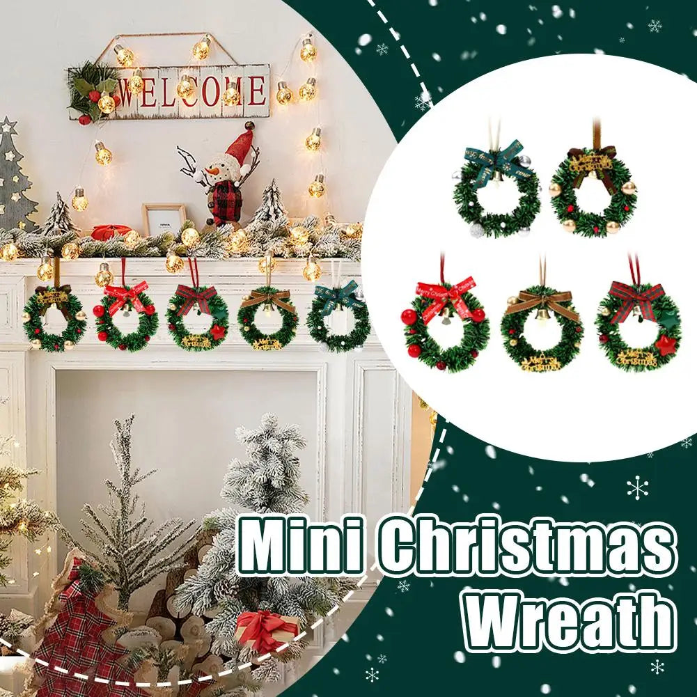 Christmas Atmosphere Bells 5pcs Set Mini Tree Window Hanging Ornaments With Wreath Party Decorations