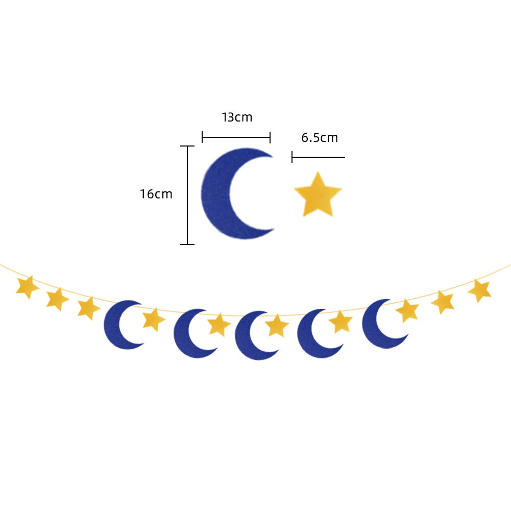 Ramadan Mubarak Banner Bunting Garland Eid Mubarak Lantern Moon Castle Sign Festival Celebration Wall Hanging Party Decorations