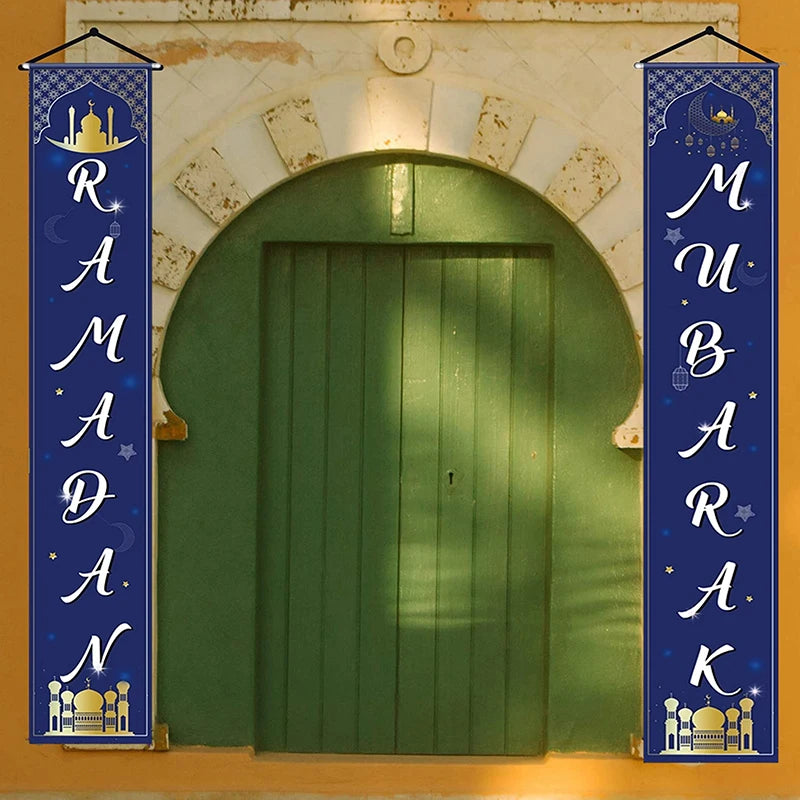 Ramadan Hanging Banner  Eid Mubarak Wall Door Decoration Crescent Moon Ornament Photo Props Islamic Muslims Party Decor