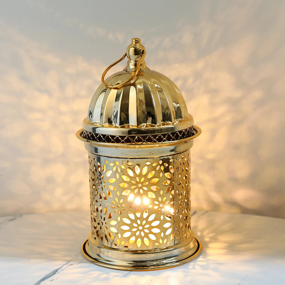 Gold Metal Lantern Lights Fancy Dome Ramadan Decoration Lamp With Music Eid Mubarak Home Decors Islamic Muslim Gifts Eid al-Fitr
