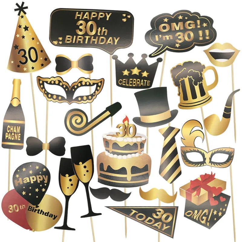 1Bag 30 40 50 60 Year Handheld Photo Booth Props Adult 30th 40th 50th 60th Birthday Party Photography Props Anniversary Supplies