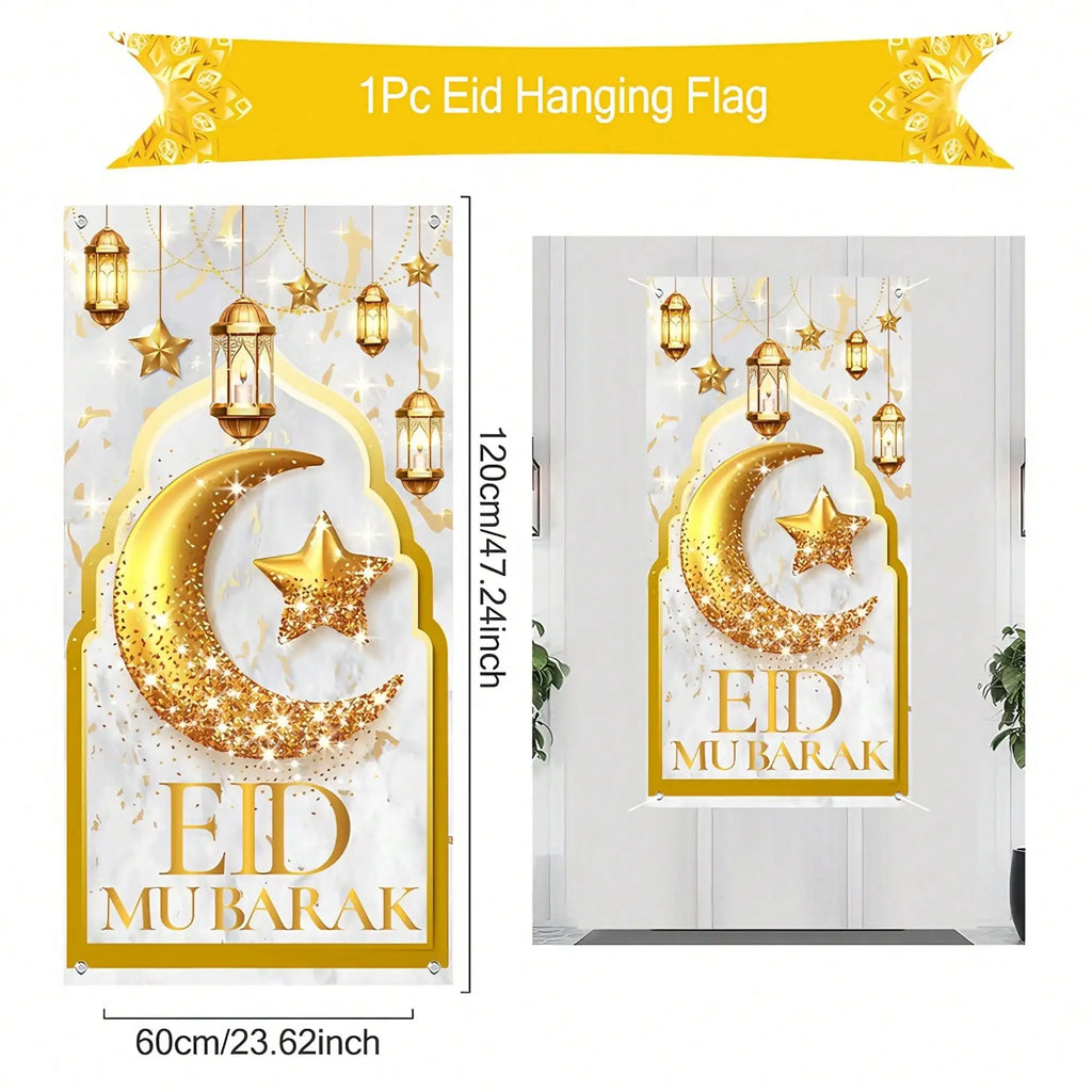 1pc Ramadan Eid Mubarak Decoration Hanging Flag，for Eid Al-Fitr Party DIY Home Door Hanging Backdrops Decor Flag